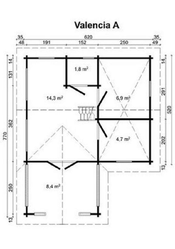 Gartenhaus mit Isolierverglasung VALENCIA A 70mm 620x770cm mit Schlafboden